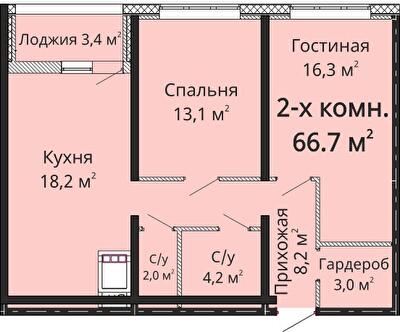 2-комнатная 66.7 м² в ЖК Омега от 22 850 грн/м², Одесса