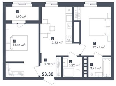 2-комнатная 53.35 м² в ЖК Малоголосківські пагорби от 22 900 грн/м², Львов
