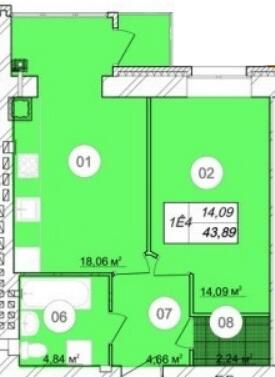 1-комнатная 43.89 м² в ЖК Премьер от 13 600 грн/м², г. Каменец-Подольский