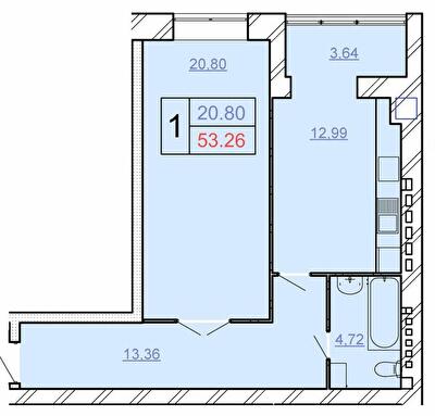 1-кімнатна 53.26 м² в ЖБК Щасливий від 16 200 грн/м², Хмельницький