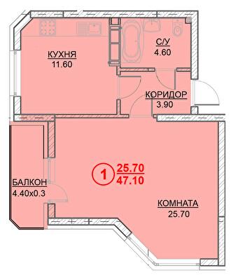 1-комнатная 47.1 м² в ЖК Велесгард от 23 000 грн/м², г. Вышгород