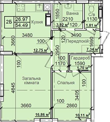 2-комнатная 54.49 м² в ЖК Петровский квартал от 18 000 грн/м², с. Святопетровское