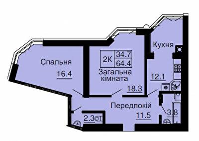 2-комнатная 64.4 м² в ЖК София Резиденс от 29 400 грн/м², с. Софиевская Борщаговка