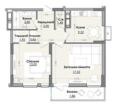 2-комнатная 55.71 м² в ЖК Millennium от 14 000 грн/м², г. Любомль
