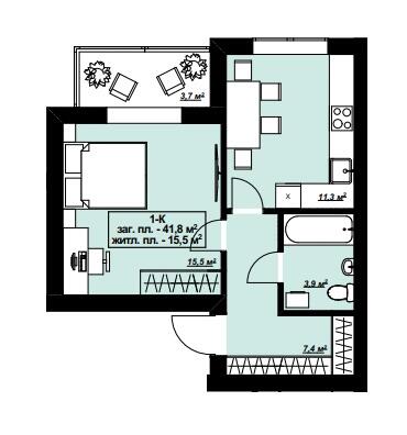 1-комнатная 41.8 м² в ЖК Lake House от 20 950 грн/м², пгт Гостомель