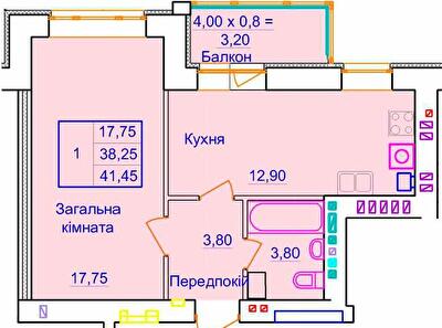 1-кімнатна 41.45 м² в ЖК Європейський від 31 500 грн/м², Полтава