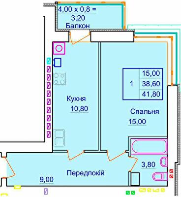1-кімнатна 41.8 м² в ЖК Європейський від 31 500 грн/м², Полтава