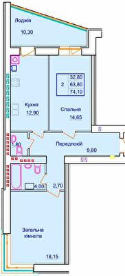 2-кімнатна 74.1 м² в ЖК Європейський від 29 000 грн/м², Полтава