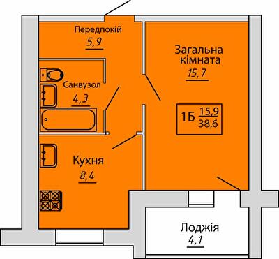 1-комнатная 38.6 м² в ЖК Киевский от 15 700 грн/м², Сумы