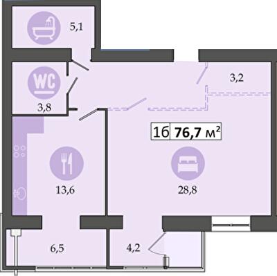 2-комнатная 76.7 м² в ЖК Днепровская Брама 2 от 19 100 грн/м², пгт Слобожанское