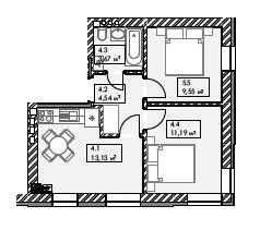 2-комнатная 42.08 м² в ЖК Smart от 18 000 грн/м², пгт Гостомель