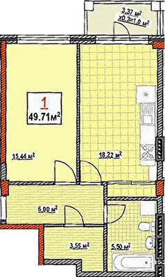 1-кімнатна 49.71 м² в КБ Консул від 37 500 грн/м², Одеса