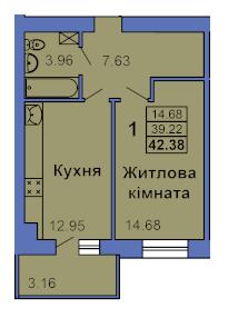 1-комнатная 42.38 м² в ЖК на ул. Героев Сталинграда, 6а от 25 000 грн/м², Полтава