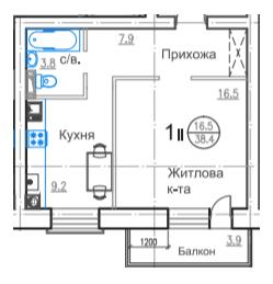 1-комнатная 38.4 м² в ЖК Горизонт от 15 500 грн/м², г. Белая Церковь
