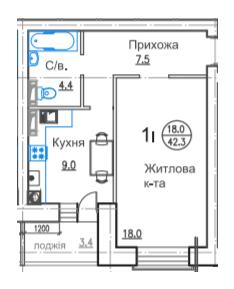 1-комнатная 42.3 м² в ЖК Горизонт от 17 500 грн/м², г. Белая Церковь