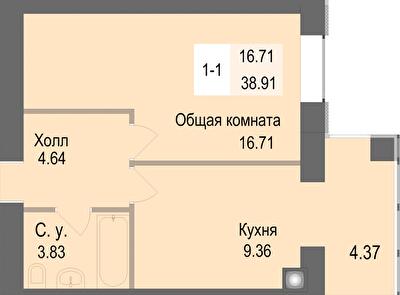 1-комнатная 38.91 м² в ЖК Софиевская сфера от 27 500 грн/м², с. Софиевская Борщаговка
