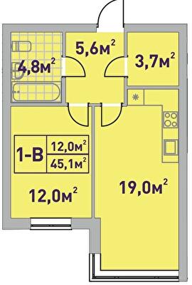 1-комнатная 45.1 м² в ЖК Центральный-2 от 31 650 грн/м², г. Ирпень