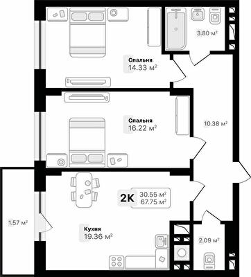 2-комнатная 67.75 м² в ЖК AUROOM SUNRISE от 23 700 грн/м², Львов