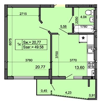 1-комнатная 49.58 м² в ЖК Миллениум (Приозерная, 8) от 17 050 грн/м², г. Новояворовск