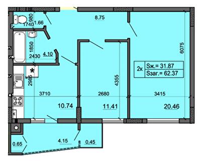 2-комнатная 62.37 м² в ЖК Миллениум (Приозерная, 8) от 17 050 грн/м², г. Новояворовск