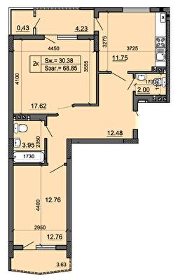 2-комнатная 68.85 м² в ЖК Миллениум (Приозерная, 8) от 17 050 грн/м², г. Новояворовск