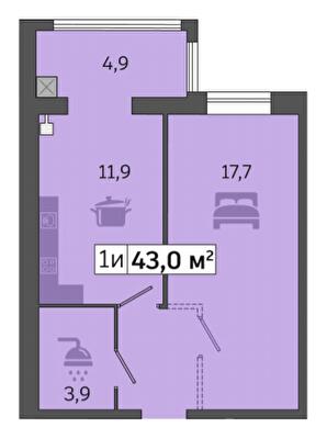1-комнатная 43 м² в ЖК Счастливый в Днепре от 21 700 грн/м², Днепр