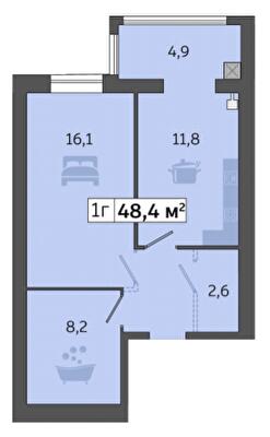 1-комнатная 48.4 м² в ЖК Счастливый в Днепре от 21 700 грн/м², Днепр