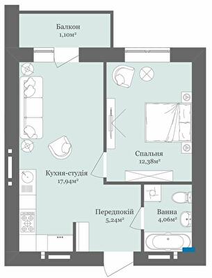 1-комнатная 40.72 м² в ЖК West Towers от 18 800 грн/м², Ужгород