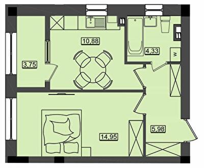 1-комнатная 38.89 м² в ЖК Дом у моря Premier от 18 400 грн/м², г. Южное