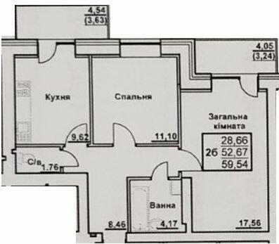 2-комнатная 59.54 м² в ЖК на ул. Черновола / ул. Первомайская от 16 900 грн/м², Сумы