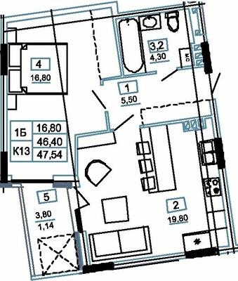 1-комнатная 47.54 м² в ЖК Канада от 14 000 грн/м², г. Чортков