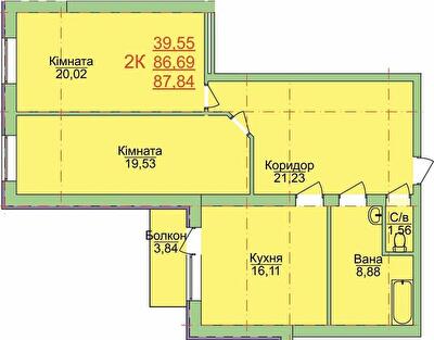2-комнатная 87.84 м² в ЖК Зеленый оазис от 17 000 грн/м², Херсон
