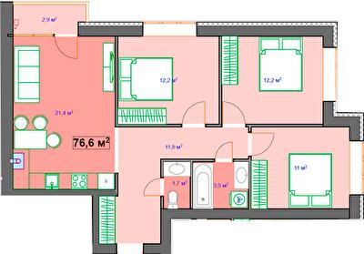 3-комнатная 76.6 м² в ЖК Author от 23 750 грн/м², г. Ирпень
