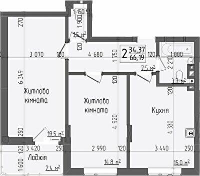 2-комнатная 66.19 м² в ЖК Center от 24 150 грн/м², Черновцы