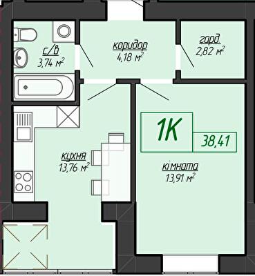 1-комнатная 38.41 м² в ЖК Казацкий от 14 200 грн/м², Ивано-Франковск