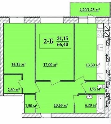 2-комнатная 66.4 м² в ЖК Академ городок от 19 700 грн/м², Хмельницкий