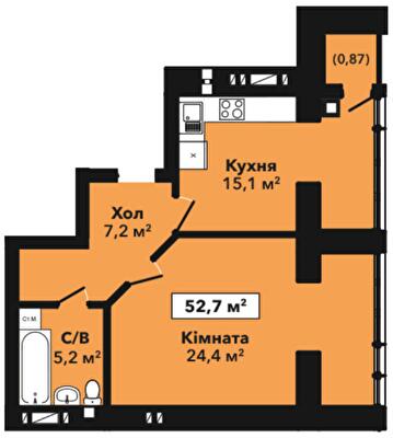 1-кімнатна 52.7 м² в ЖК Перлина Проскурова-2 від 15 100 грн/м², Хмельницький
