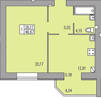 1-кімнатна 46.67 м² в ЖК Прованс від 16 700 грн/м², Хмельницький
