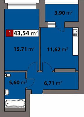 1-комнатная 43.54 м² в ЖК Парковый от 17 500 грн/м², Черкассы