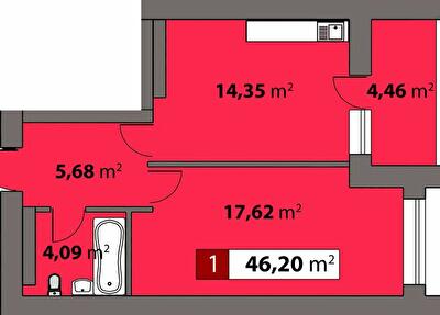 1-комнатная 46.2 м² в ЖК Парковый от 17 500 грн/м², Черкассы