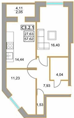 2-комнатная 57.62 м² в ЖК Левада от 27 800 грн/м², г. Борисполь