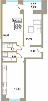 2-комнатная 58.67 м² в ЖК Левада от 27 800 грн/м², г. Борисполь