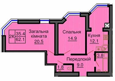 2-комнатная 62.1 м² в ЖК София Резиденс от 31 000 грн/м², с. Софиевская Борщаговка