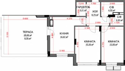 2-комнатная 70.31 м² в ЖК Central Bucha от 28 350 грн/м², г. Буча