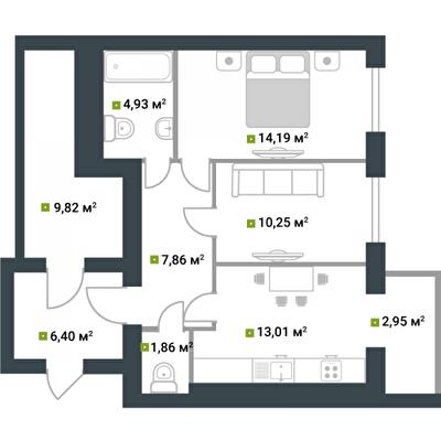 2-комнатная 73.9 м² в ЖК Idilika от 21 850 грн/м², г. Буча
