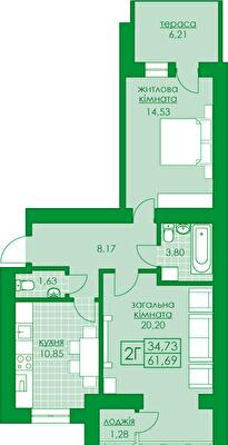2-кімнатна 61.69 м² в ЖК Київський від 16 300 грн/м², м. Буча