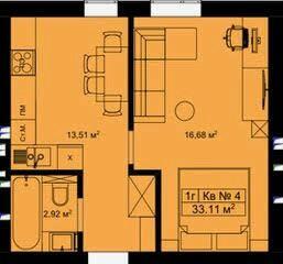 1-комнатная 33.11 м² в КД Bulgakoff Residence от 26 600 грн/м², г. Буча