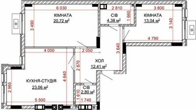 2-комнатная 46.41 м² в ЖК Найкращий квартал-2 от 20 250 грн/м², пгт Гостомель
