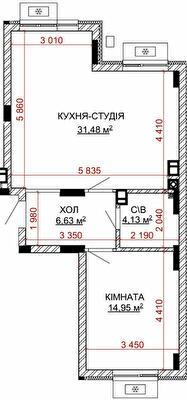 1-комнатная 57.19 м² в ЖК Найкращий квартал-2 от 26 200 грн/м², пгт Гостомель