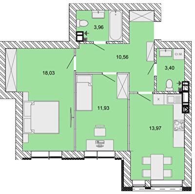 2-комнатная 61.85 м² в ЖК Найкращий квартал от 29 750 грн/м², г. Ирпень